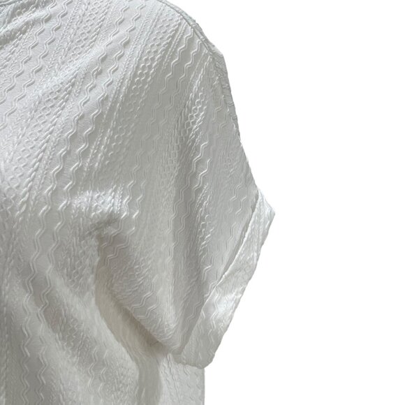 Unbranded White Textured Button-Down Top 2XL Rolled Sleeves Casual Office Comfy - Picture 5 of 9